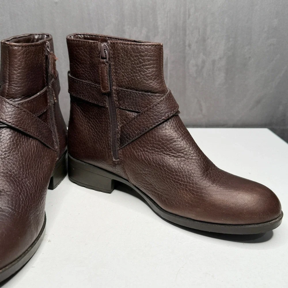 Cole Haan Ankle Boots Womens 6B Brown Waterproof Leather Buckle Grand.OS Comfort